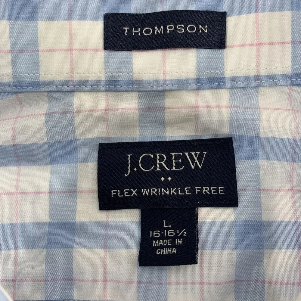 J.Crew Dress Shirt Mens 16.5 34/35 Blue Plaid Thompson Flex Wrinkle Free Stretch